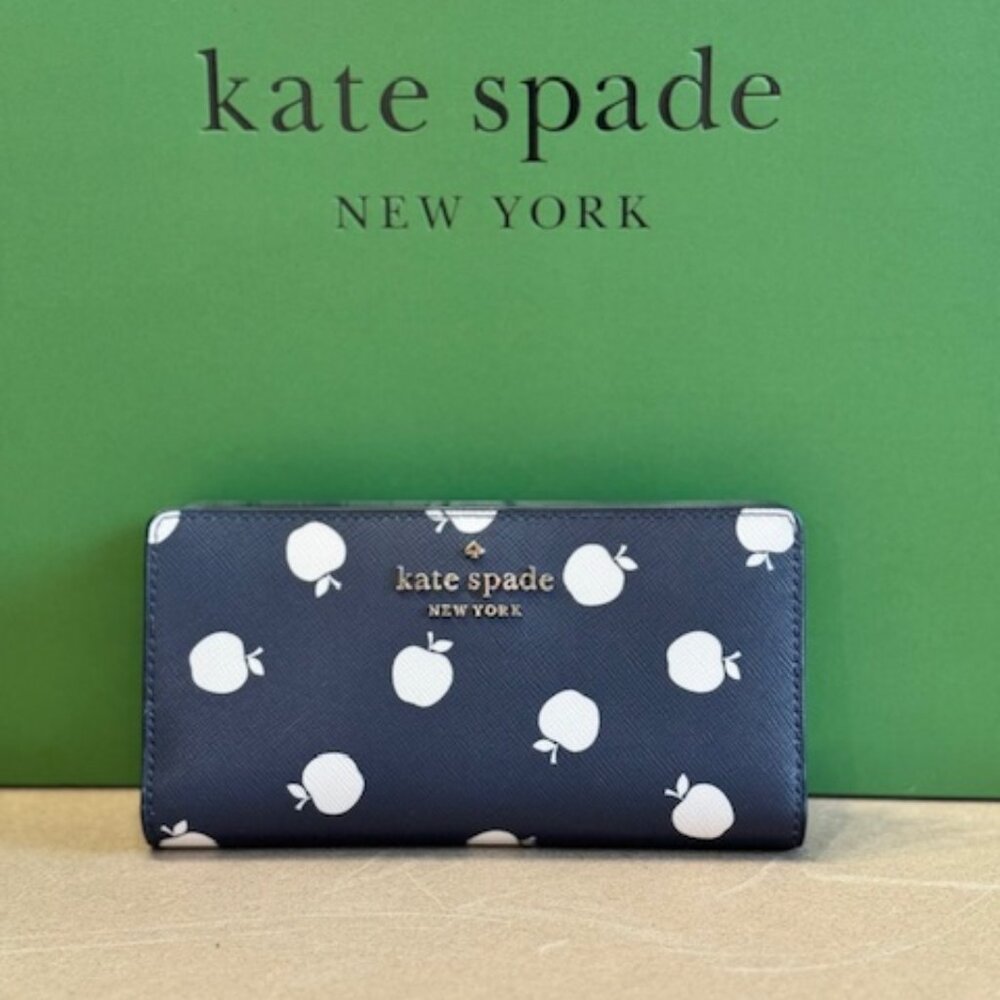 NEW Kate Spade Staci Orchard Toss Large Slim Bifold Wallet In Blazer Blue